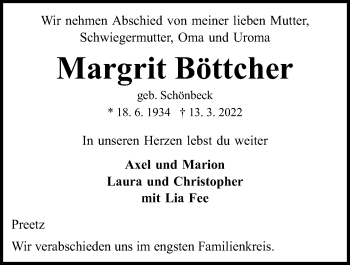 Traueranzeige von Margrit Böttcher von Kieler Nachrichten