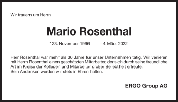 Traueranzeige von Mario Rosenthal von Märkischen Allgemeine Zeitung