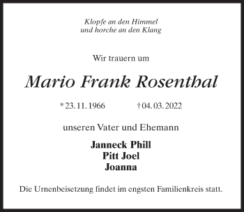 Traueranzeige von Mario Frank Rosenthal von Märkischen Allgemeine Zeitung