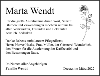 Traueranzeige von Marta Wendt