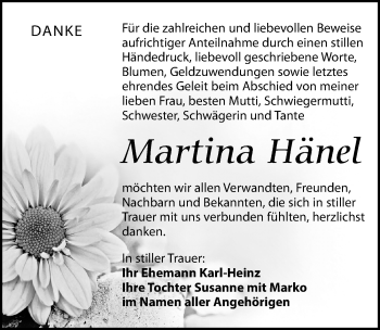 Traueranzeige von Martina Hänel von Leipziger Volkszeitung