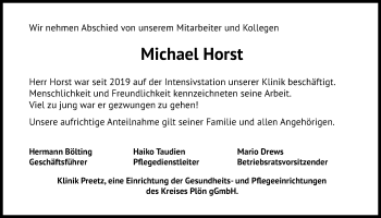 Traueranzeige von Michael Horst von Kieler Nachrichten