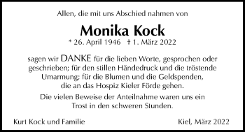 Traueranzeige von Monika Kock von Kieler Nachrichten