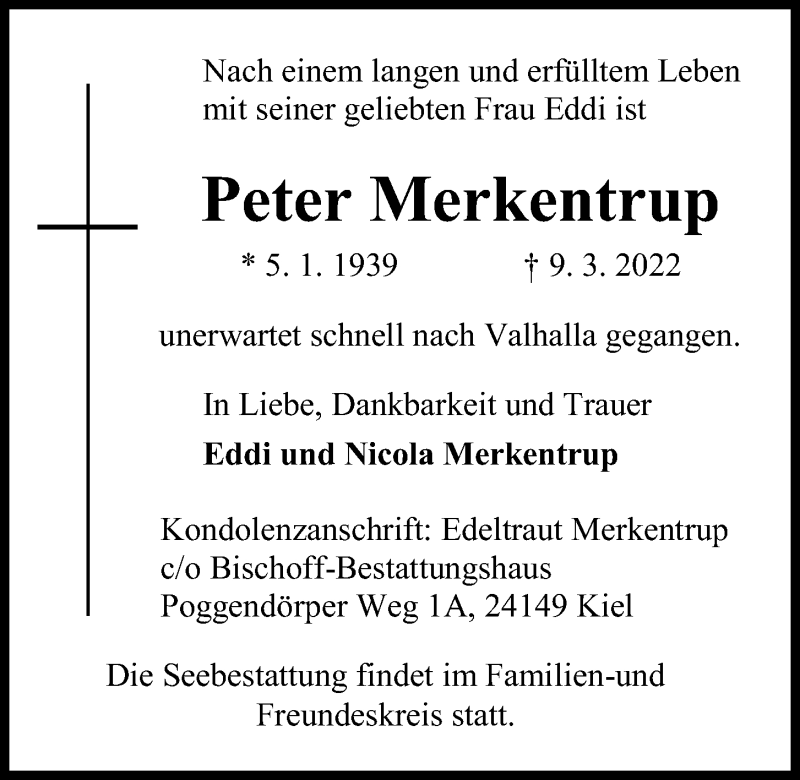  Traueranzeige für Peter Merkentrup vom 12.03.2022 aus Kieler Nachrichten