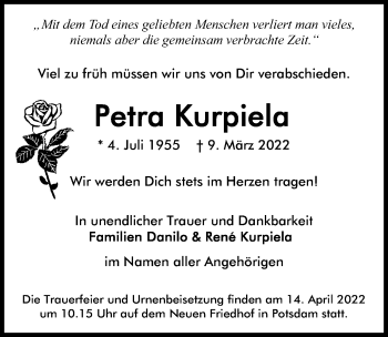 Traueranzeige von Petra Kurpiela von Märkischen Allgemeine Zeitung