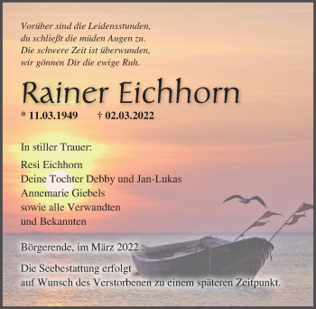 Traueranzeige von Rainer Eichhorn von Ostsee-Zeitung GmbH