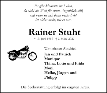Traueranzeige von Rainer Stuht von Lübecker Nachrichten