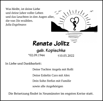 Traueranzeige von Renate Jolitz von Lübecker Nachrichten
