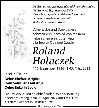 Traueranzeige von Roland Holaczek von Leipziger Volkszeitung