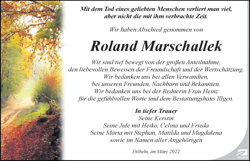  Traueranzeige für Roland Marschallek vom 12.03.2022 aus Leipziger Volkszeitung