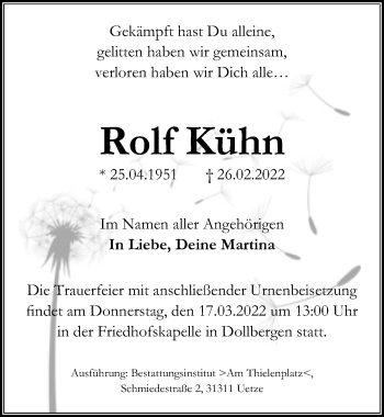 Traueranzeige von Rolf Kühn von Hannoversche Allgemeine Zeitung/Neue Presse