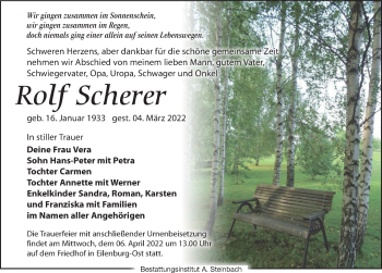 Traueranzeige von Rolf Scherer von Leipziger Volkszeitung