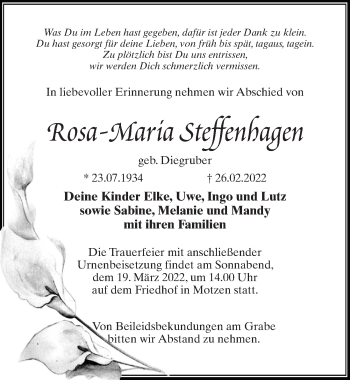 Traueranzeige von Rosa-Maria Steffenhagen von Märkischen Allgemeine Zeitung