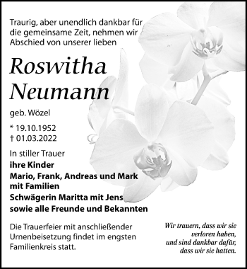 Traueranzeige von Roswitha Neumann von Leipziger Volkszeitung