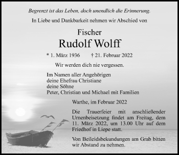 Traueranzeige von Rudolf Wolff von Ostsee-Zeitung GmbH