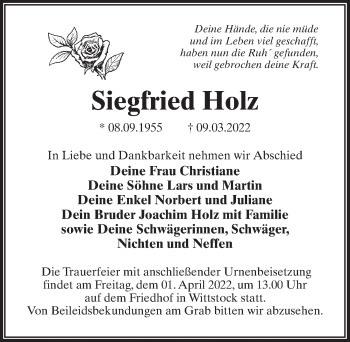 Traueranzeige von Siegfried Holz von Märkischen Allgemeine Zeitung