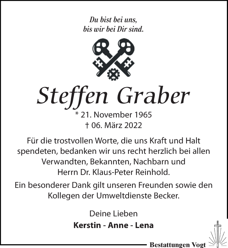  Traueranzeige für Steffen Graber vom 26.03.2022 aus Leipziger Volkszeitung