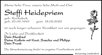 Traueranzeige von Steffi Heidepriem von Leipziger Volkszeitung