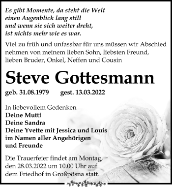 Traueranzeige von Steve Gottesmann von Leipziger Volkszeitung