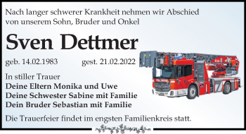 Traueranzeige von Sven Dettmer von Leipziger Volkszeitung