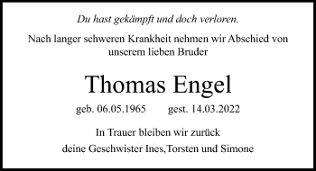 Traueranzeige von Thomas Engel von Ostsee-Zeitung GmbH