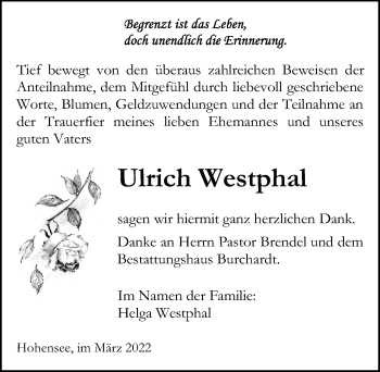 Traueranzeige von Ulrich Westphal von Ostsee-Zeitung GmbH