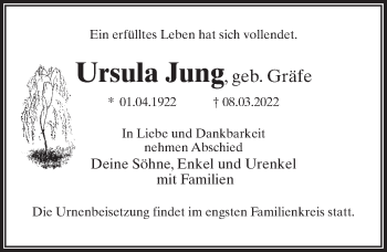 Traueranzeige von Ursula Jung von Märkischen Allgemeine Zeitung