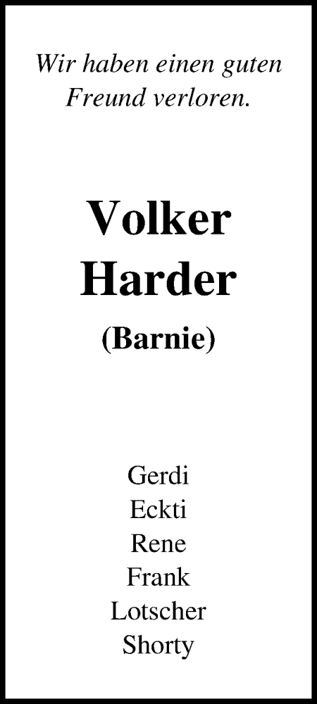  Traueranzeige für Volker Harder vom 13.03.2022 aus Lübecker Nachrichten