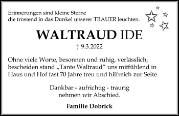 Traueranzeige von Waltraud Ide von Peiner Allgemeine Zeitung