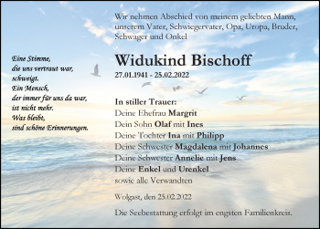 Traueranzeige von Widukind Bischoff von Ostsee-Zeitung GmbH