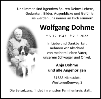 Traueranzeige von Wolfgang Dohme von Schaumburger Nachrichten