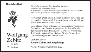 Traueranzeige von Wolfgang Zebitz von Märkischen Allgemeine Zeitung
