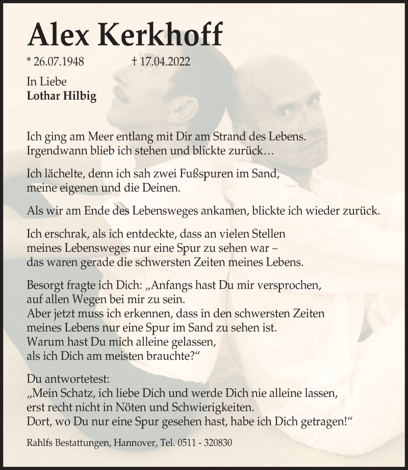  Traueranzeige für Alex Kerkhoff vom 27.04.2022 aus Hannoversche Allgemeine Zeitung/Neue Presse
