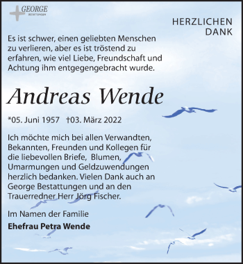 Traueranzeige von Andreas Wende von Leipziger Volkszeitung