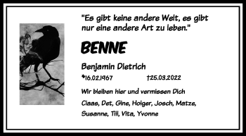 Traueranzeige von Benjamin Dietrich von Hannoversche Allgemeine Zeitung/Neue Presse