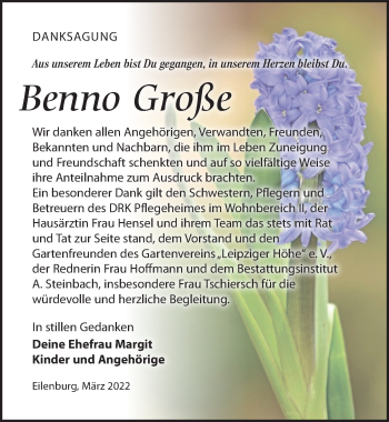 Traueranzeige von Benno Große von Leipziger Volkszeitung