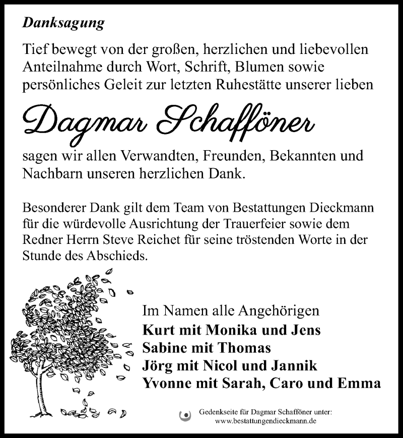  Traueranzeige für Dagmar Schaffner vom 30.04.2022 aus Märkischen Allgemeine Zeitung