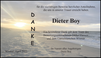 Traueranzeige von Dieter Boy von Ostsee-Zeitung GmbH