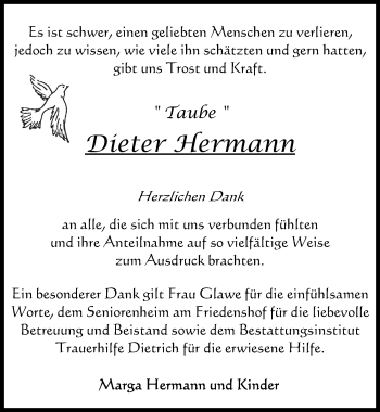 Traueranzeige von Dieter Hermann von Ostsee-Zeitung GmbH