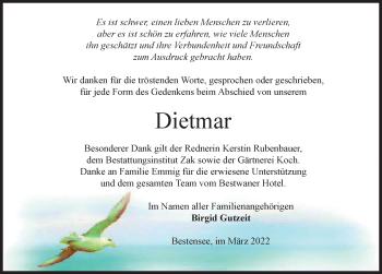 Traueranzeige von Dietmar  von Märkischen Allgemeine Zeitung