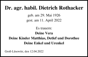 Traueranzeige von Dietrich Rothacker von Ostsee-Zeitung GmbH
