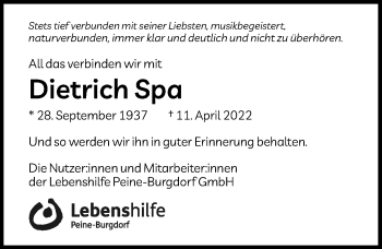 Traueranzeige von Dietrich Spa von Peiner Allgemeine Zeitung