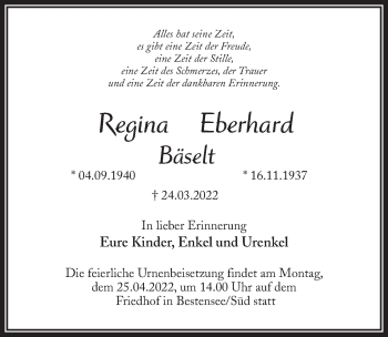 Traueranzeige von Eberhard Bäselt von Märkischen Allgemeine Zeitung