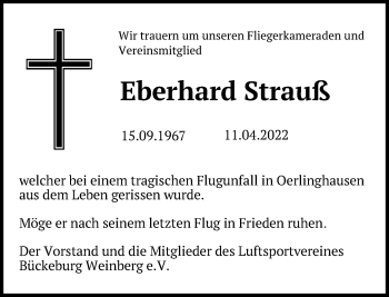 Traueranzeige von Eberhard Strauß von Schaumburger Nachrichten