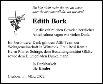 Traueranzeige von Edith Bork von Märkischen Allgemeine Zeitung