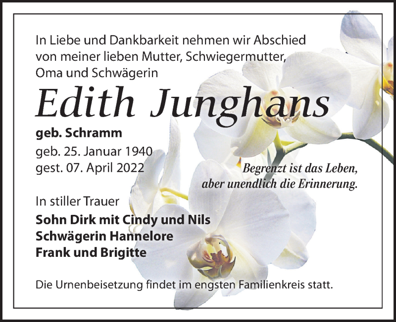 Traueranzeigen von Edith Junghans trauer anzeigen.de