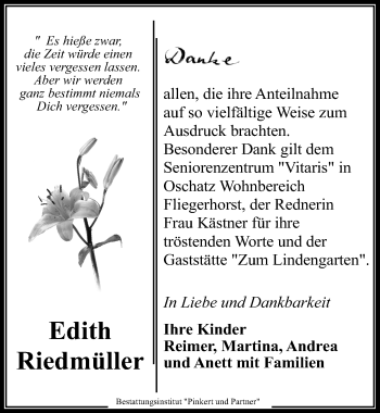 Traueranzeige von Edith Riedmüller von Leipziger Volkszeitung