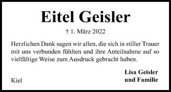 Traueranzeige von Eitel Geisler von Kieler Nachrichten