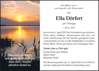 Traueranzeige von Ella Dörfert von Märkischen Allgemeine Zeitung