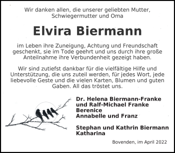 Traueranzeige von Elvira Biermann von Göttinger Tageblatt